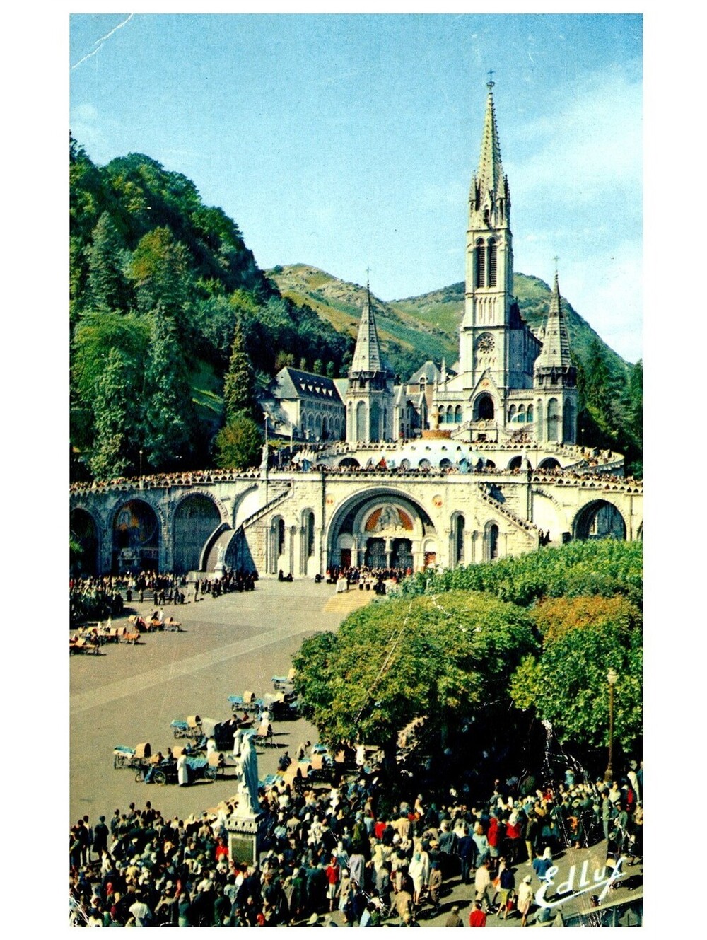 Vintage Postcard 1966 Lourdes Basilica Esplanade France Airmail Written
